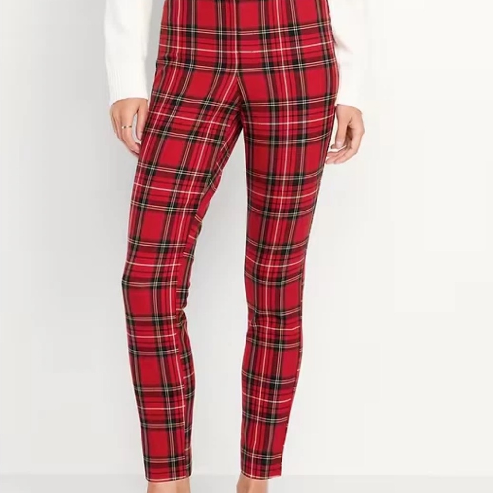 Old Navy Pixie High Rise Skinny Leg Pants Red/Black Plaid 10P